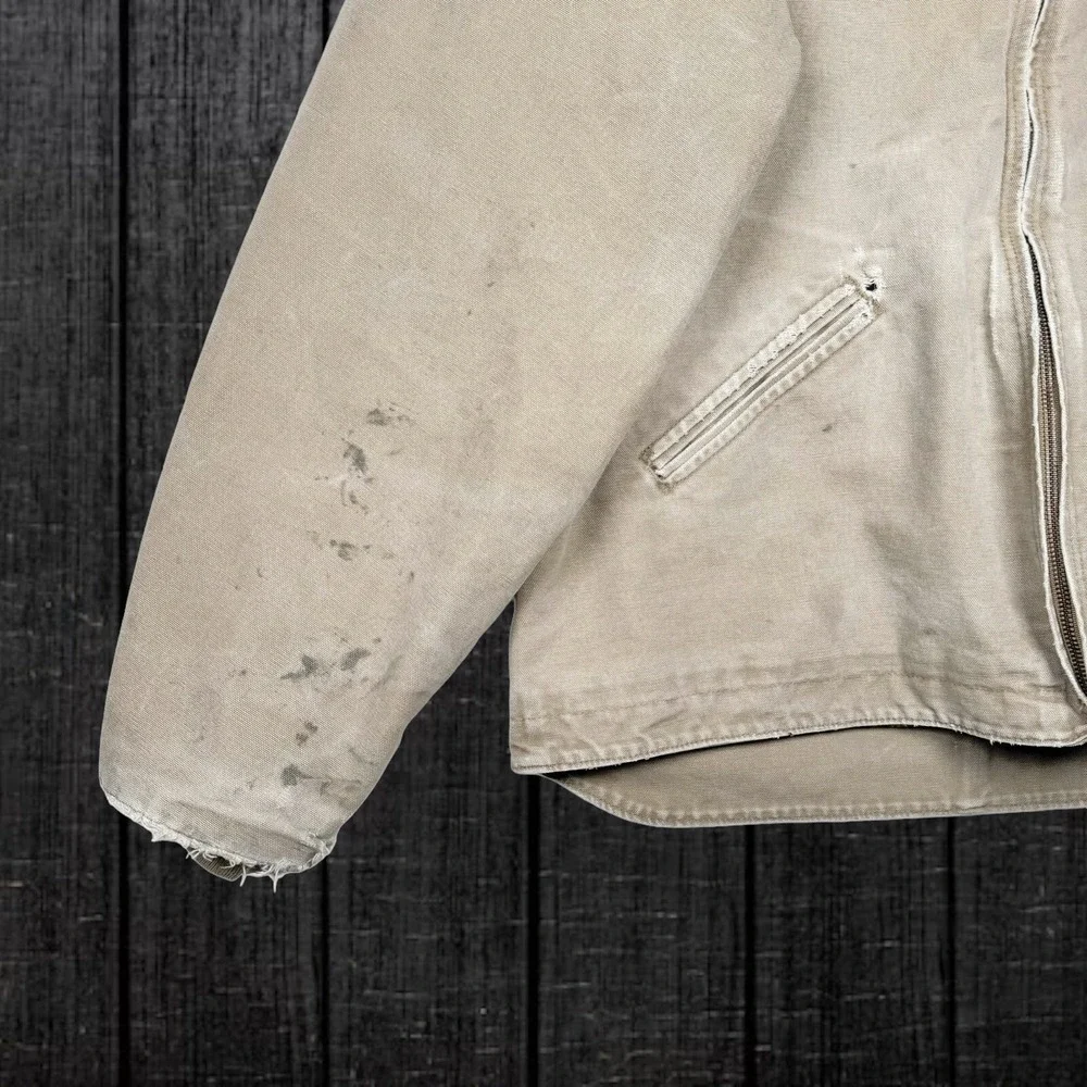 Carhartt J141-266 Sherpa Lined Hooded Detroit Jacket - Tan XL Tall - Distressed